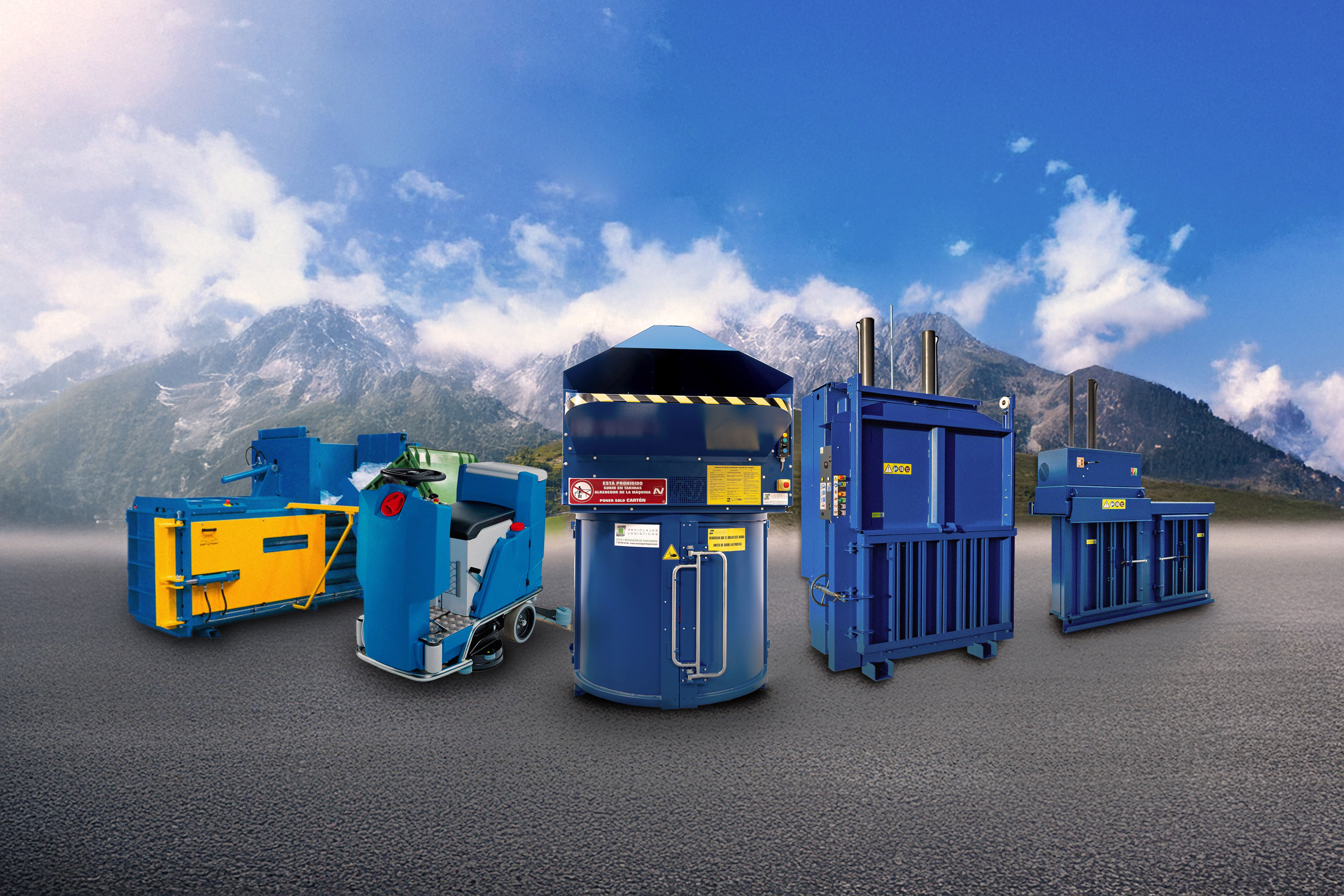 Equipos industriales Reciclajes Logísticos: compactadoras de residuos y fregadora profesional para gestión eficiente de residuos y limpieza industrial