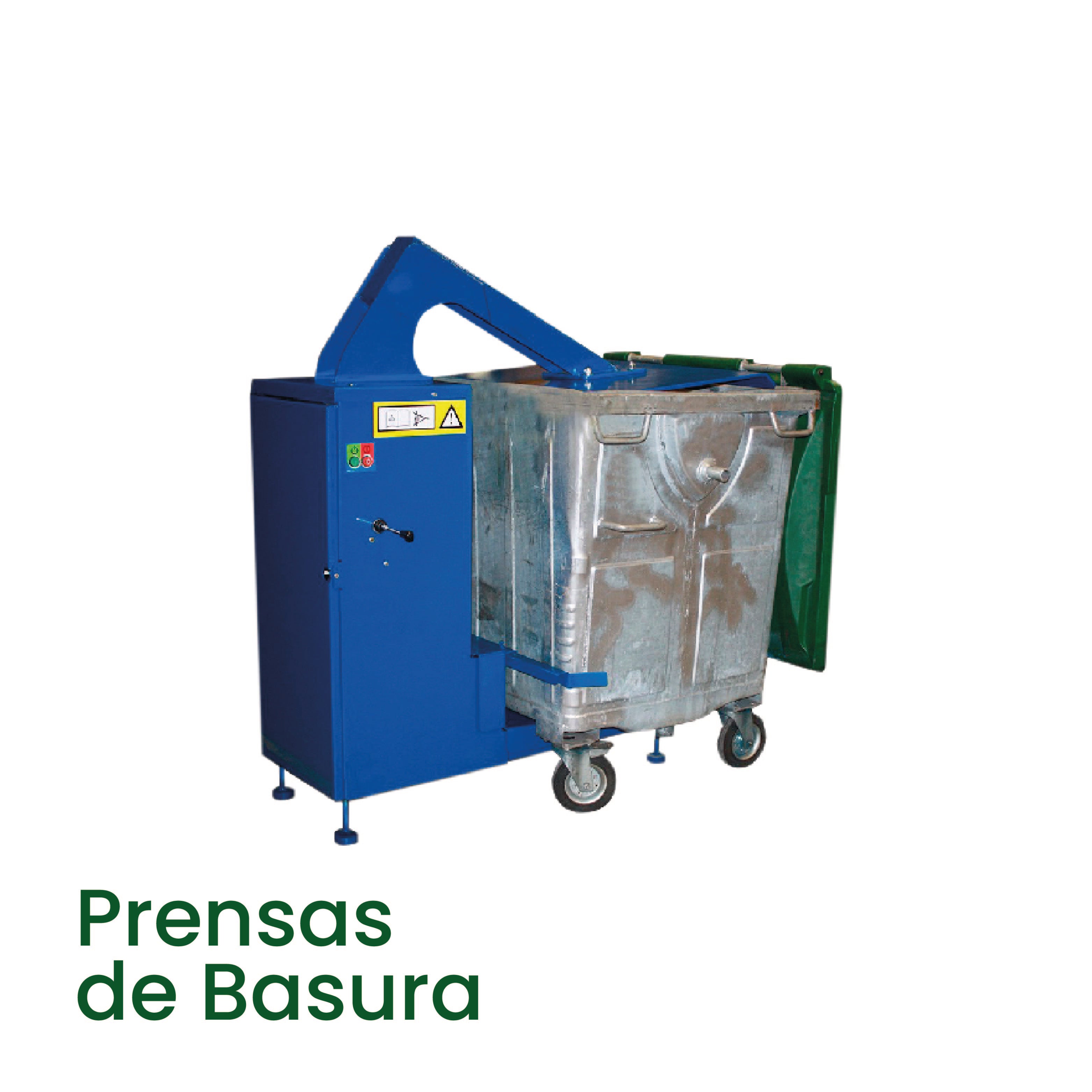 Prensa profesional para compactación de basura, cubos de basura, contenedores de basura, botellas y vidrios.