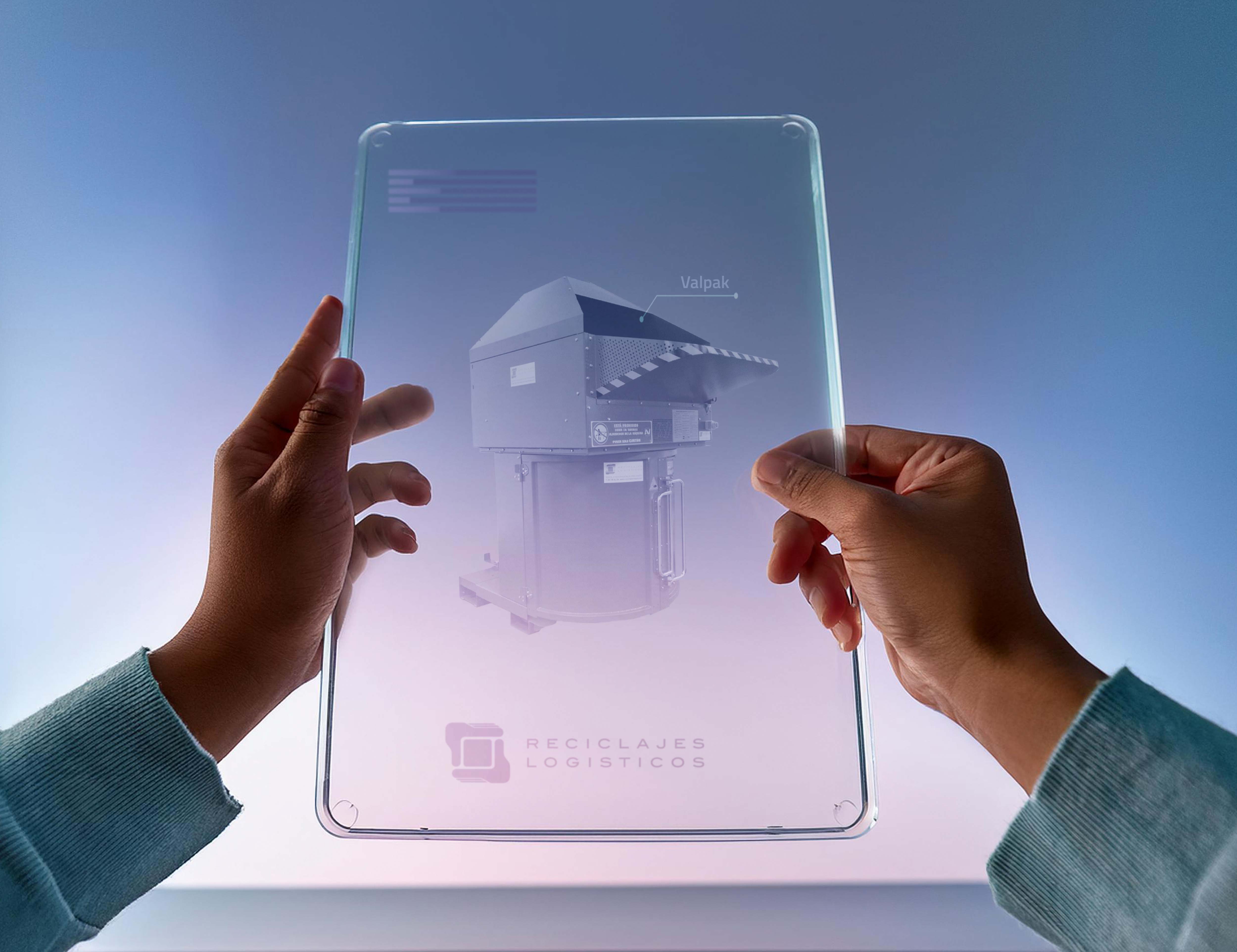 Tablet con proyección holográfica de una compactadora Valpak