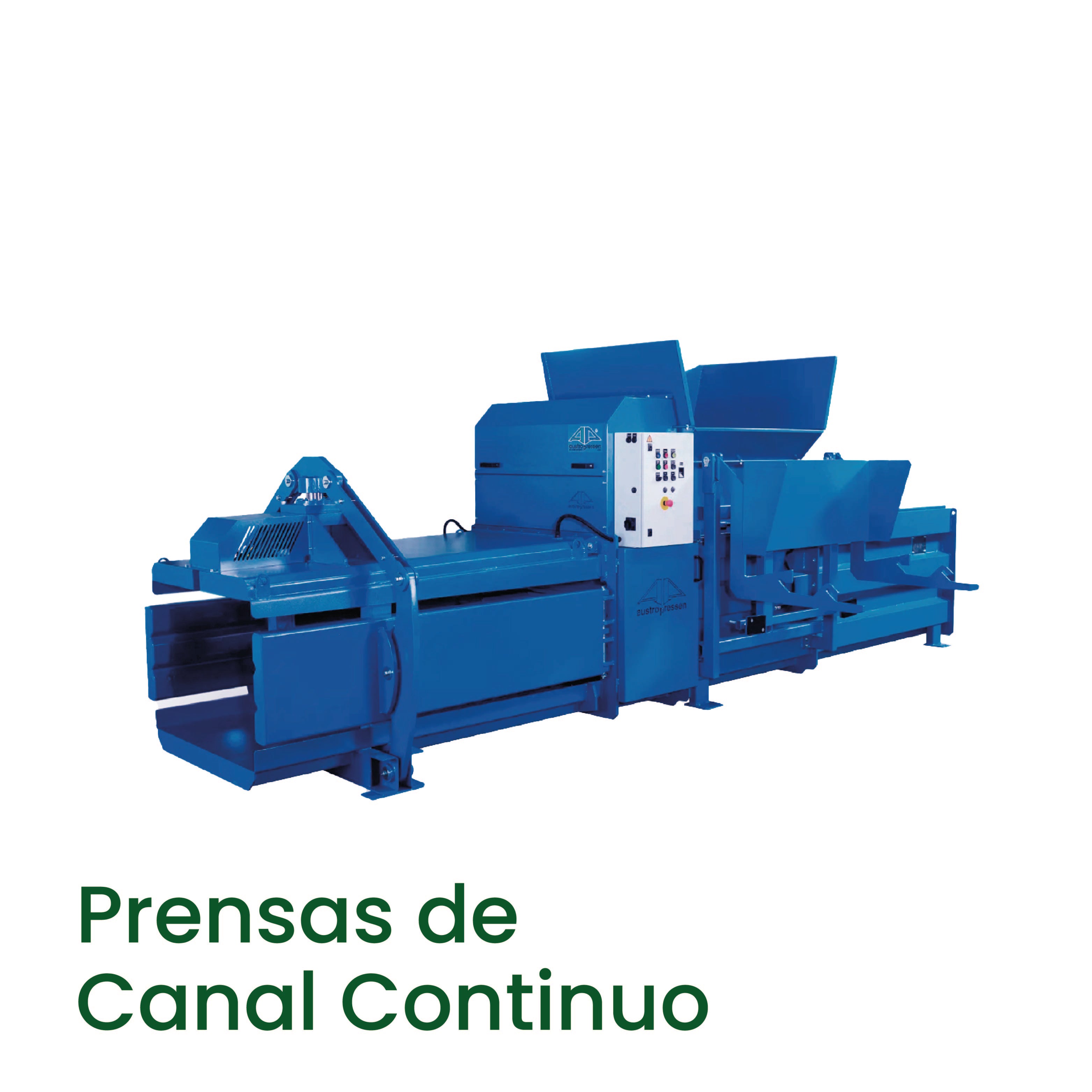 Prensa de canal continuo para compactación de residuos reciclables, ideal para cartón, plástico, espumas. neumáticos, latas y otros residuos sólidos.