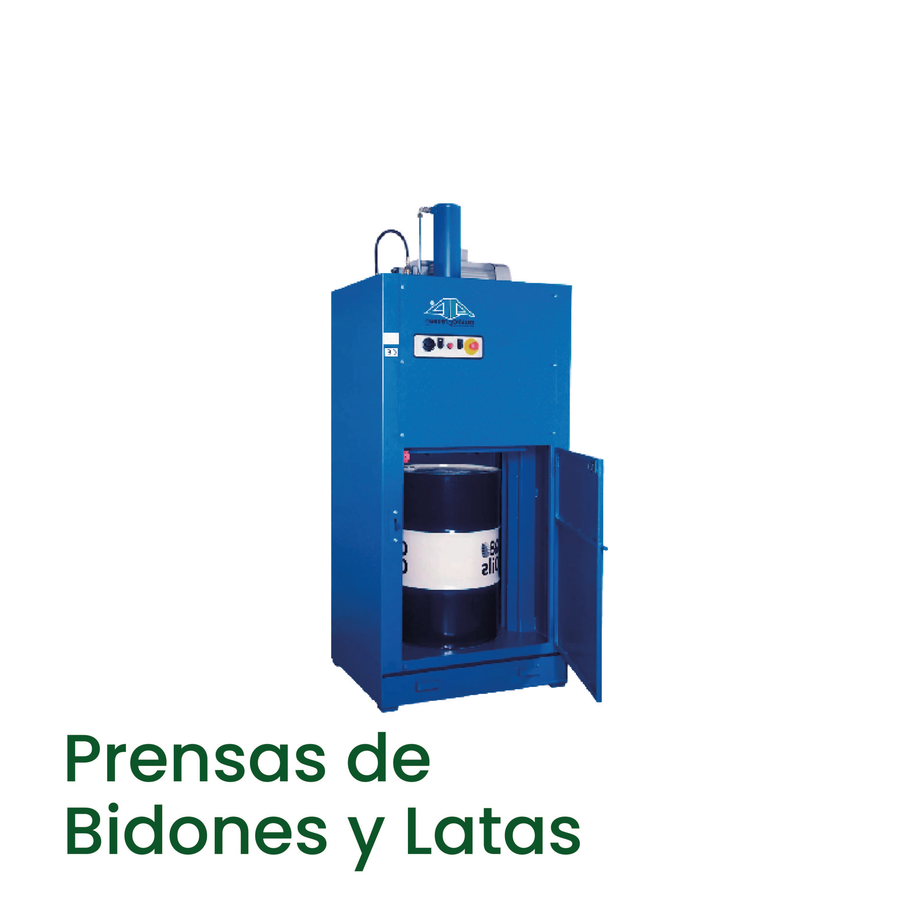 Prensa compactadora de bidones y latas hasta 200 litros, potencia y gran capacidad de compactación.